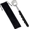 A black extendable bear claw back scratcher and massager with a silver handle.