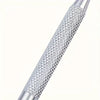 Close-up view of a stainless steel ingrown toenail pedicure tool with a textured handle.