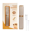 Une boîte et un appareil portable argenté pour l'épilation du visage, des sourcils et du corps.