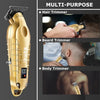 A gold-colored multi-purpose cordless hair trimmer used for hair, beard, and body trimming.