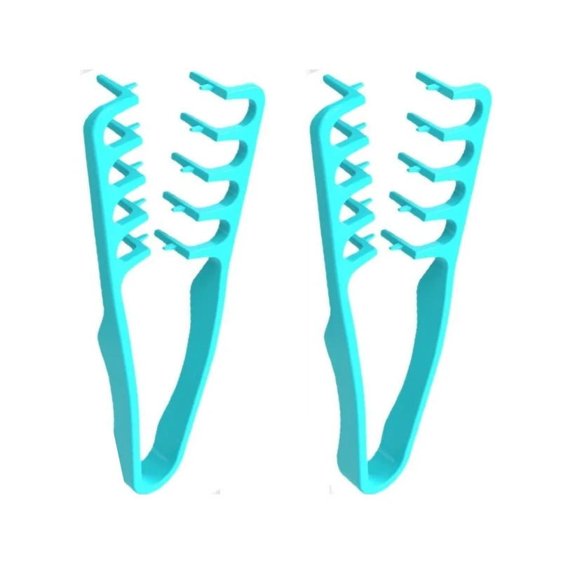 A pair of light blue volumizing wide-tooth hair styling combs.