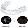 Clear silicone mouth guards shown before and after use for teeth protection