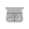A silver precision electric hair trimmer with a comb-like guard and two circular buttons.