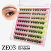 A display of mixed length black and green eyelash extensions in a clear plastic case.