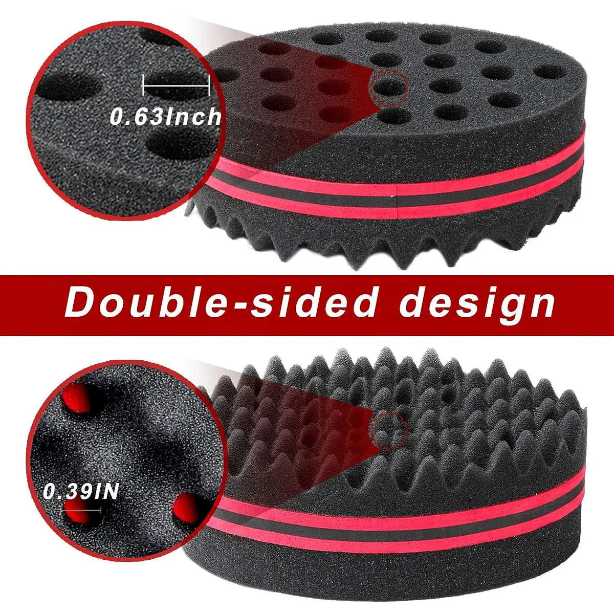 Black double-sided afro hair styling kit featuring a twist comb, curling sponge, and styling gloves
