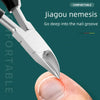 A close-up of a hand using a Jagou nemesis nail clippers to cut a toenail.