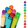 A collection of twelve vibrant colored dual-head art markers arranged vertically.