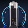 A silver-colored portable rechargeable nose hair trimmer for men, shown against a dark blue background.