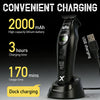 A black professional rotary hair clipper trimmer with a charging dock and USB charging cable.