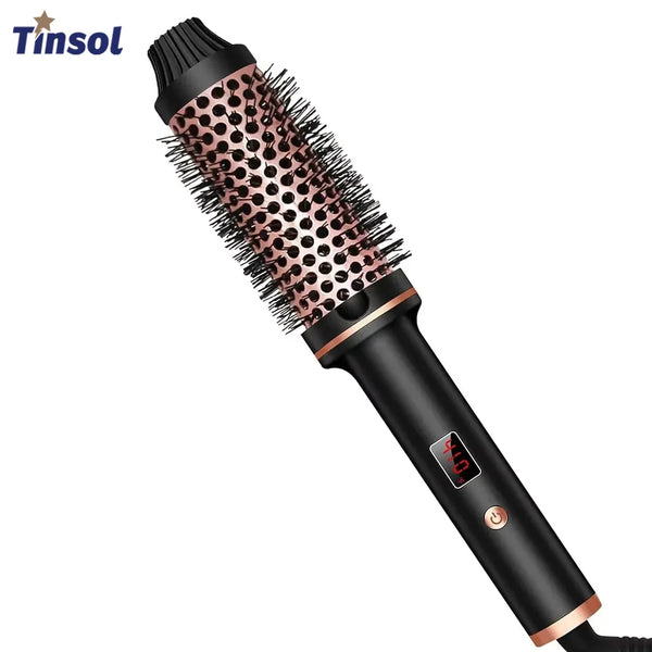 Fer à boucler et lisseur professionnel noir ionique avec sabot texturé et accents métalliques.