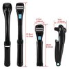 A black folding back shaver for men shown in various views and dimensions.