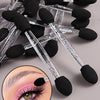 A set of 20 double-sided nail art brushes with black sponge applicators shown next to a close-up of an eye makeup application