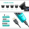 Set aus vier Führungsbürsten unterschiedlicher Größe und ein VGR-Akkupack für einen professionellen kabellosen Haartrimmer.