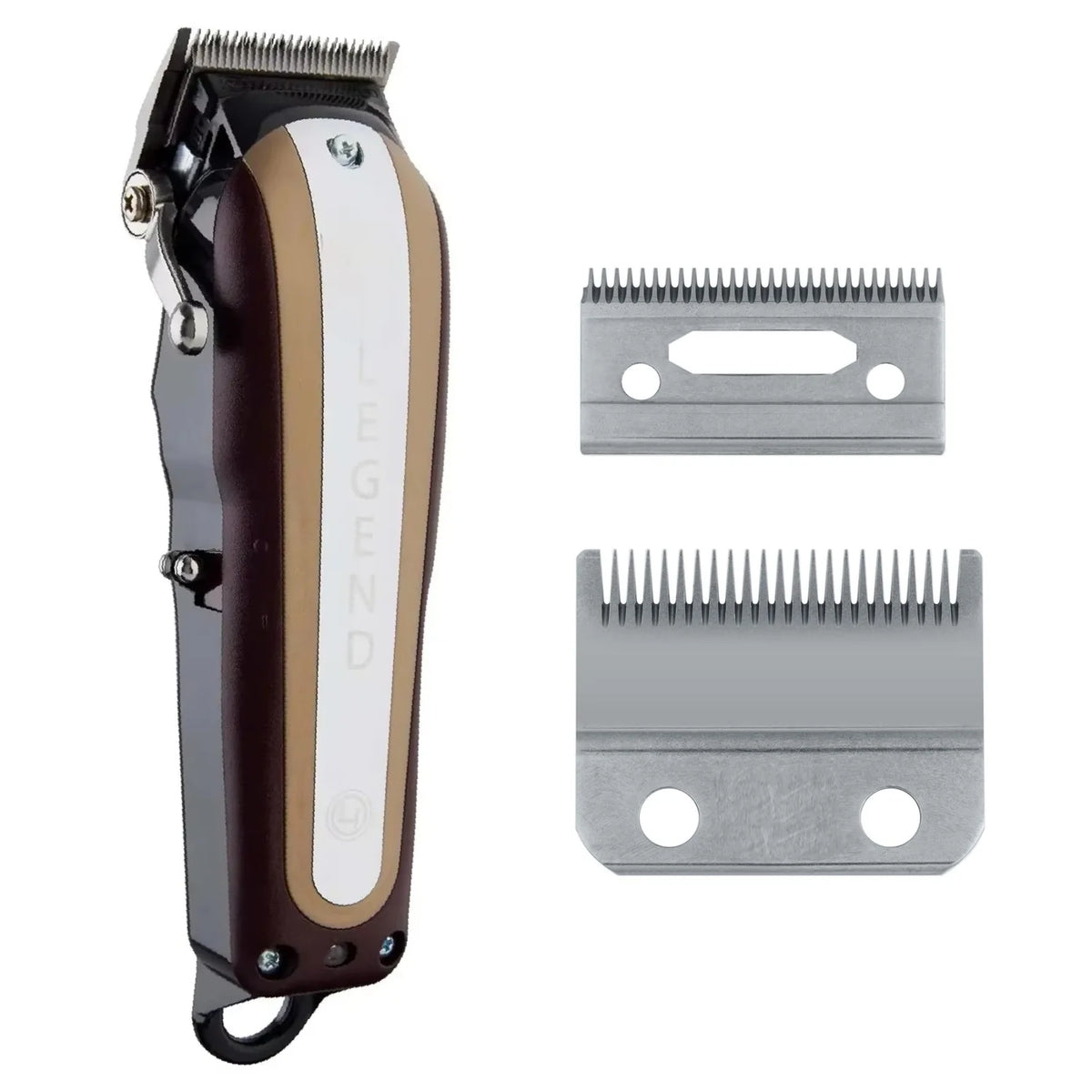 Replacement blade for Wahl professional hair clippers shown in various forms.