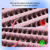 Diagram showing how to pick up lashes from the bottom of a lash strip, avoiding picking in the middle.