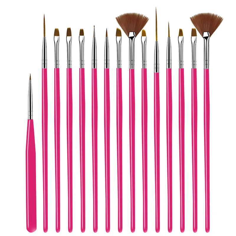 A set of precision nail art brushes in various sizes and shades for gel and acrylic polish.