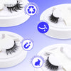 A set of magnetic mink false eyelashes packaged in a white holder with various usage instructions.