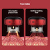 Two modes of a heated electric cupping massager showing deep negative pressure and soothing breathing modes on skin.