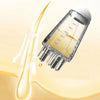 A portable scalp applicator comb with roller balls is shown dispensing serum or oil onto skin.