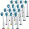 A collection of replacement toothbrush heads for electric toothbrushes, shown in various colors and sizes.