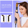 A woman is using an Akliss auto air curling iron on her hair.
