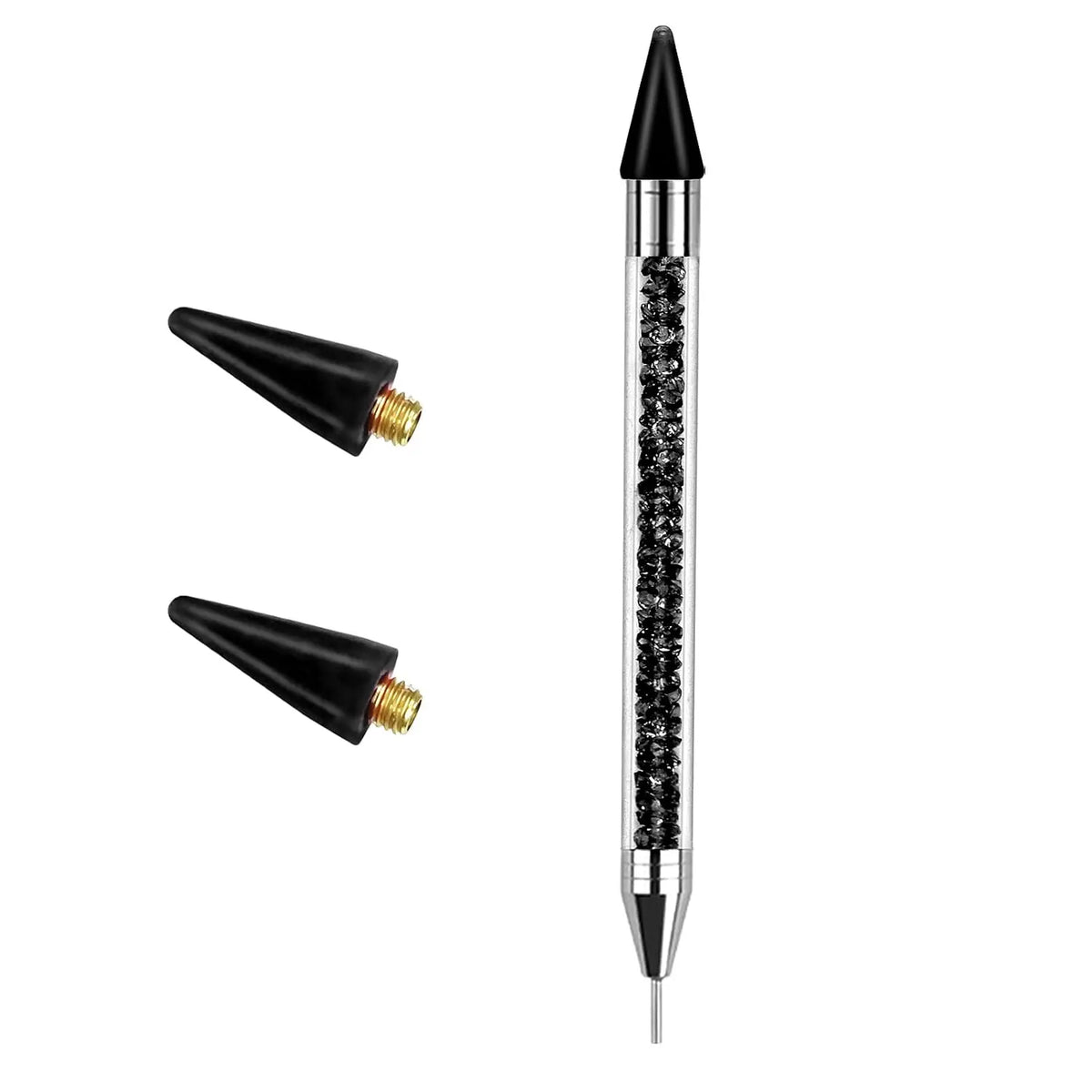 Kit de pistolet à strass à deux extrémités avec poignée noire et strass transparents.