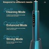 A teal ultrasonic dental tooth cleaner device with a cleaning probe is shown on a dark surface.