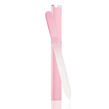 A set of double-sided etched glass nail files in a pink color.