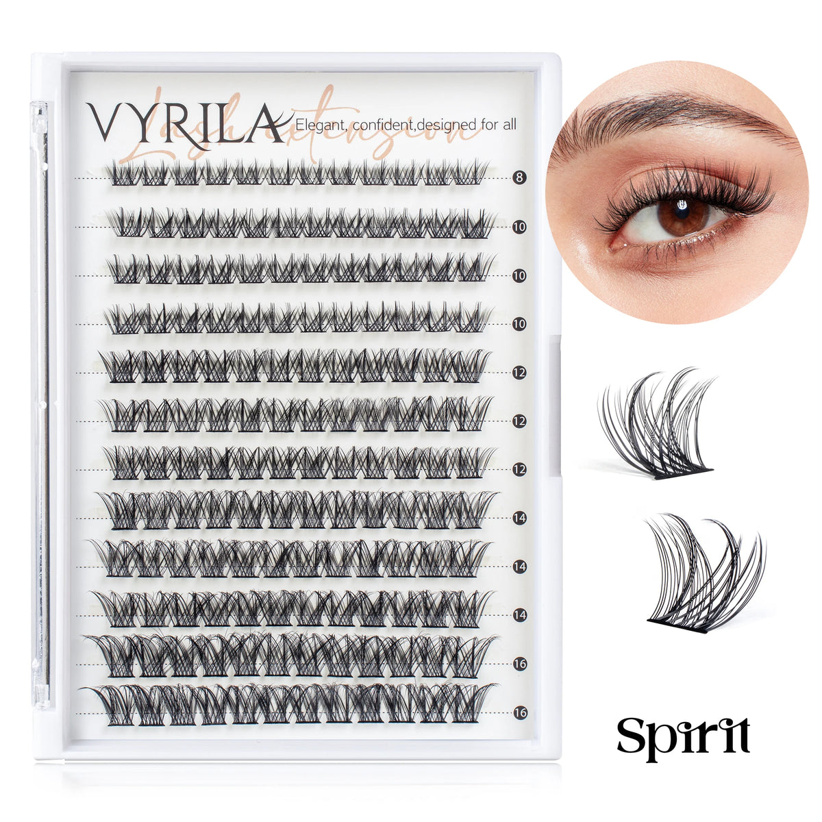 A display of various eyelash clusters for application, showing different lengths and styles.