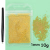 A clear plastic package containing 10 grams of gold mixed stainless steel bead nail art decorations.