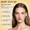 A woman demonstrates a four-step facial massage technique using a brush on her face.