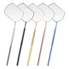 A set of five professional stainless steel lash extension mirrors with varying colored handles.