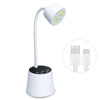 A white professional UV LED nail lamp with a flexible arm and a light panel, shown next to its power cord.