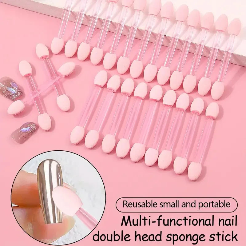 A set of pink reusable multi-functional nail double head sponge sticks for applying nail art.