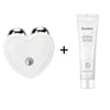 A white Hankey moisturizing gel product next to a heart-shaped microcurrent facial lifting roller massager device.