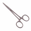 A pair of stainless steel veterinary forceps and needle holder tool.