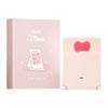 Pink foldable LED makeup mirror with a pink bow detail and packaging box.