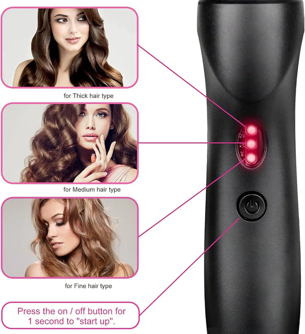 Cepillo eléctrico liso negro para cabello con múltiples ajustes para cabello grueso, medio y fino.