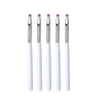 Un set de cinq pinceaux de vernis en gel professionnels avec des manches blancs et des pointes violettes.