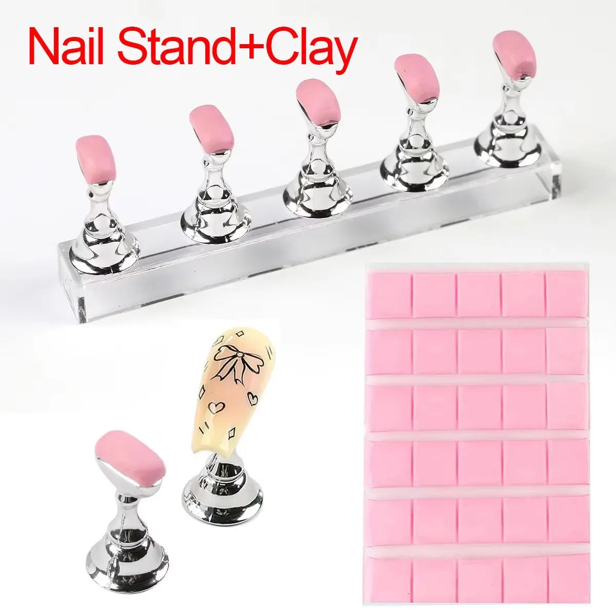 A set of magnetic nail art display stands and clay for decorating nails.