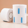 A roll of white professional hair dressing collar with blue stripes is shown on a light surface.