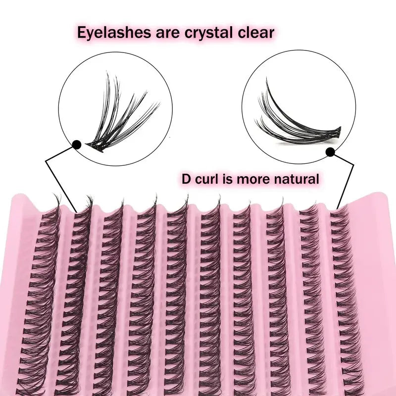 Comparaison de cils : cils cristallins et cils en boucle naturelle, avec gros plan sur les grappes de cils.