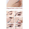 A set of diagonal blade eyeliner brushes shown in various angles for applying makeup.