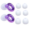 Set of purple silicone noise-cancelling earplugs for sleep and swimming with white silicone plugs
