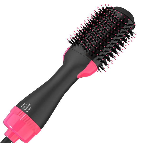 Herramienta profesional 2 en 1 de peinado negro y rosa con cerdas negras.