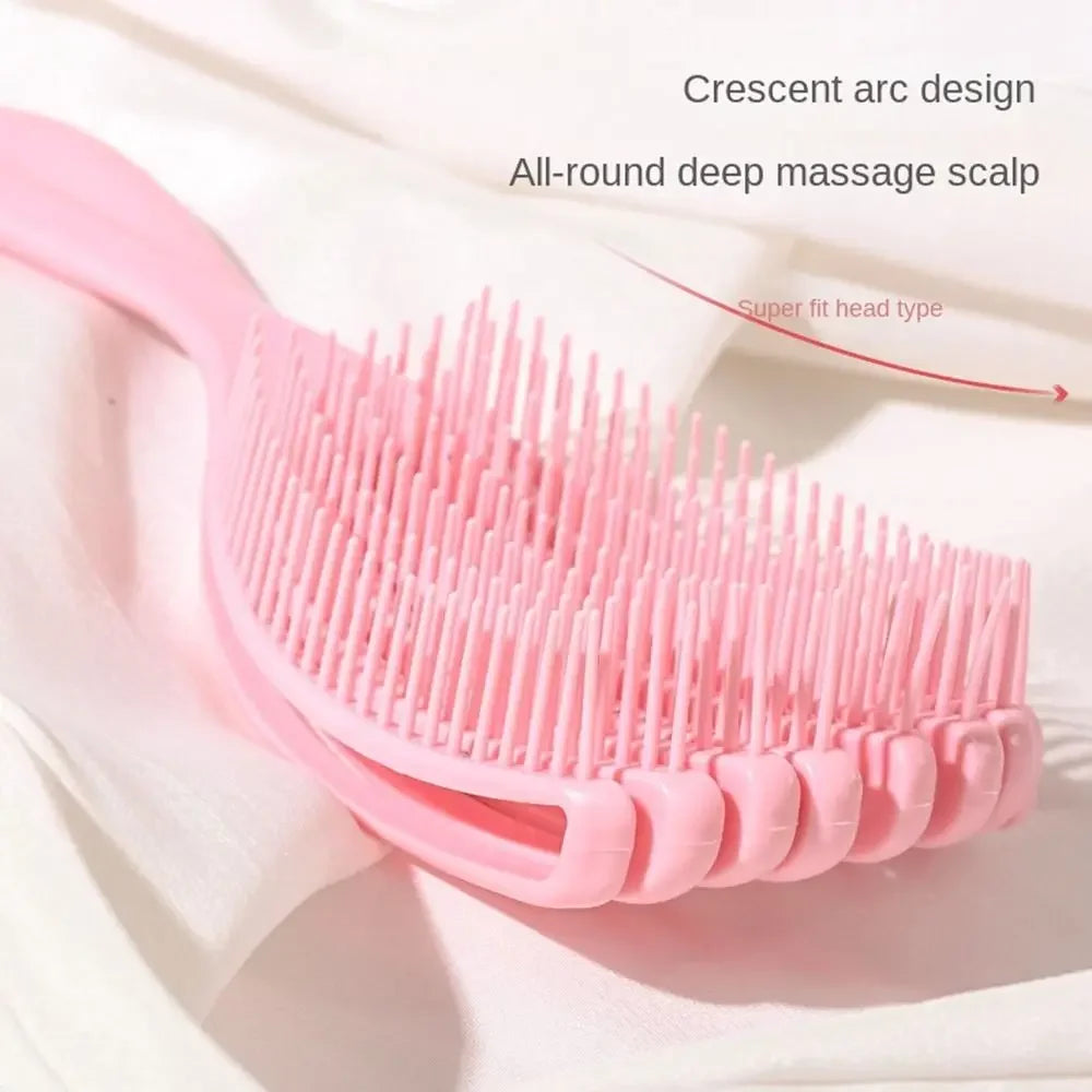 Pink crescent arc design massage scalp brush for deep massage and detangling