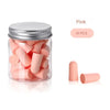 A jar of pink earplugs with a pink tube shown next to the container.