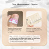 Diagram showing how to measure nail size using a soft ruler and marking the nail with paper for press-on nails
