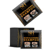 Box and pouch of Beard Blackening Shampoo showing before and after results.
