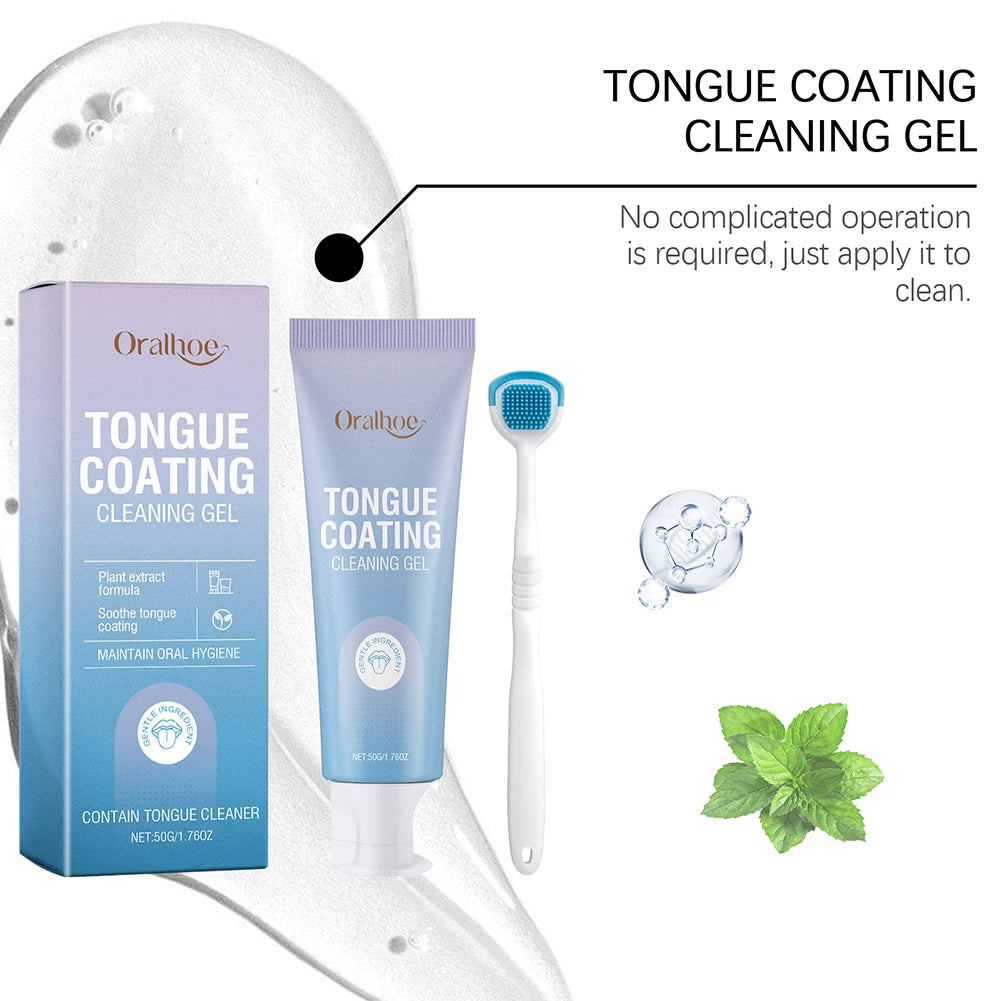 Oralhoo tongue coating cleaning gel and scraper set for fresh breath with a mint leaf